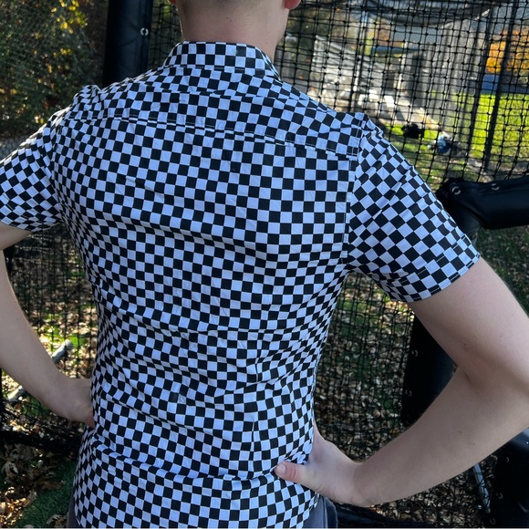 G BY GUESS MEN FINISH LINE CAR RACING FLAG BUTTON DOWN SHIRT CHECKERE CHECK STUD - Picture 8 of 16